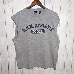 Vintage B.U.M. Equipment Sleeveless Athletic Tee Mens L Gray 90s Sporty